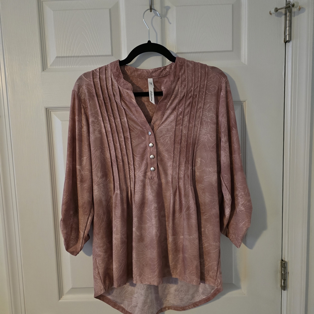 NY Collection Mauve Pleated Blouse